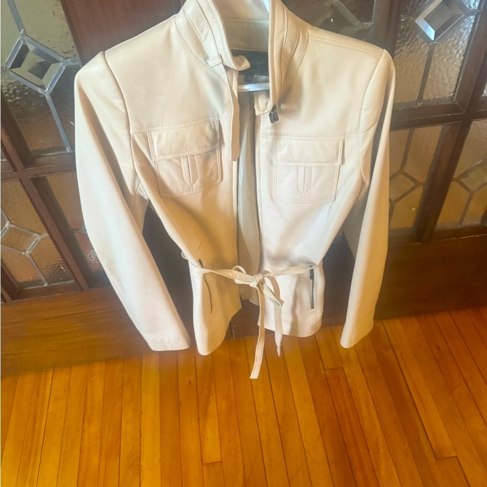 Women's Noepeil soft Lambskin leather Cream Jacket